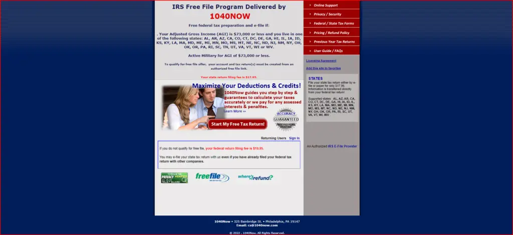 file your taxes for free 1040now.net