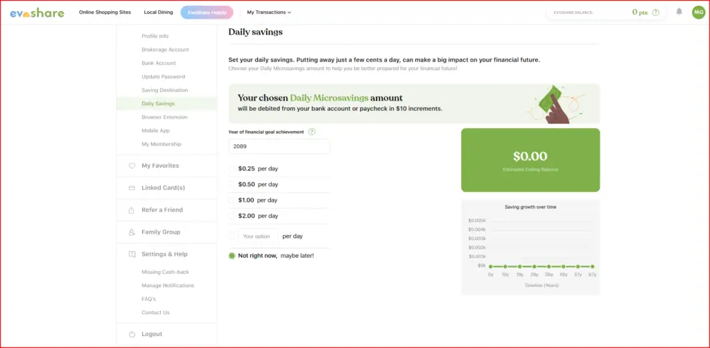 Evoshare daily savings